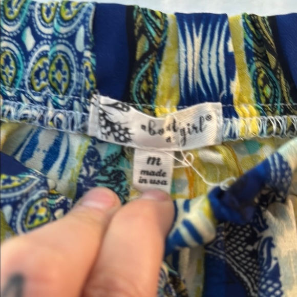 About A Girl High Waist Blue and Yellow Striped Shorts - Picture 2 of 4
